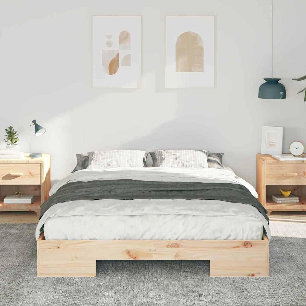 vidaXL Struttura letto a terra Marrone Legno di pino massello