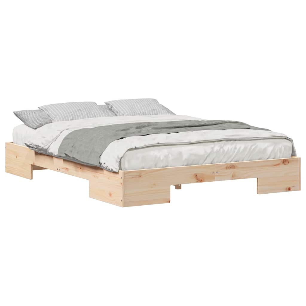 vidaXL Struttura letto a terra Marrone Legno di pino massello