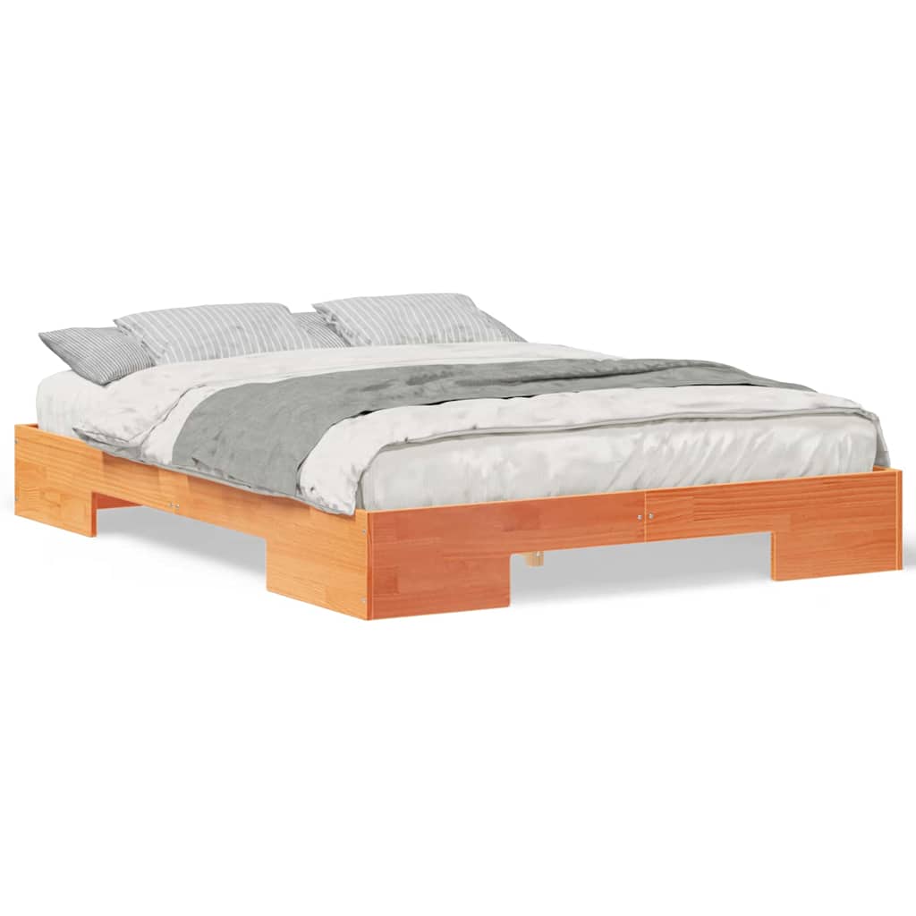 vidaXL Struttura letto a terra Marrone Legno di pino massello