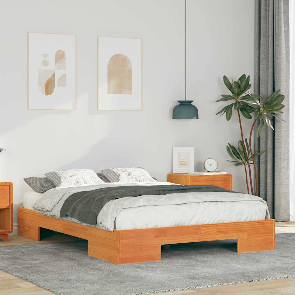 vidaXL Struttura letto a terra Marrone Legno di pino massello