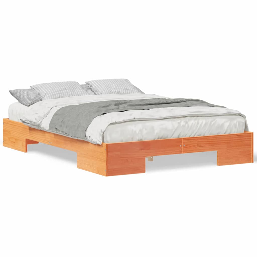 vidaXL Struttura letto a terra Marrone Legno di pino massello