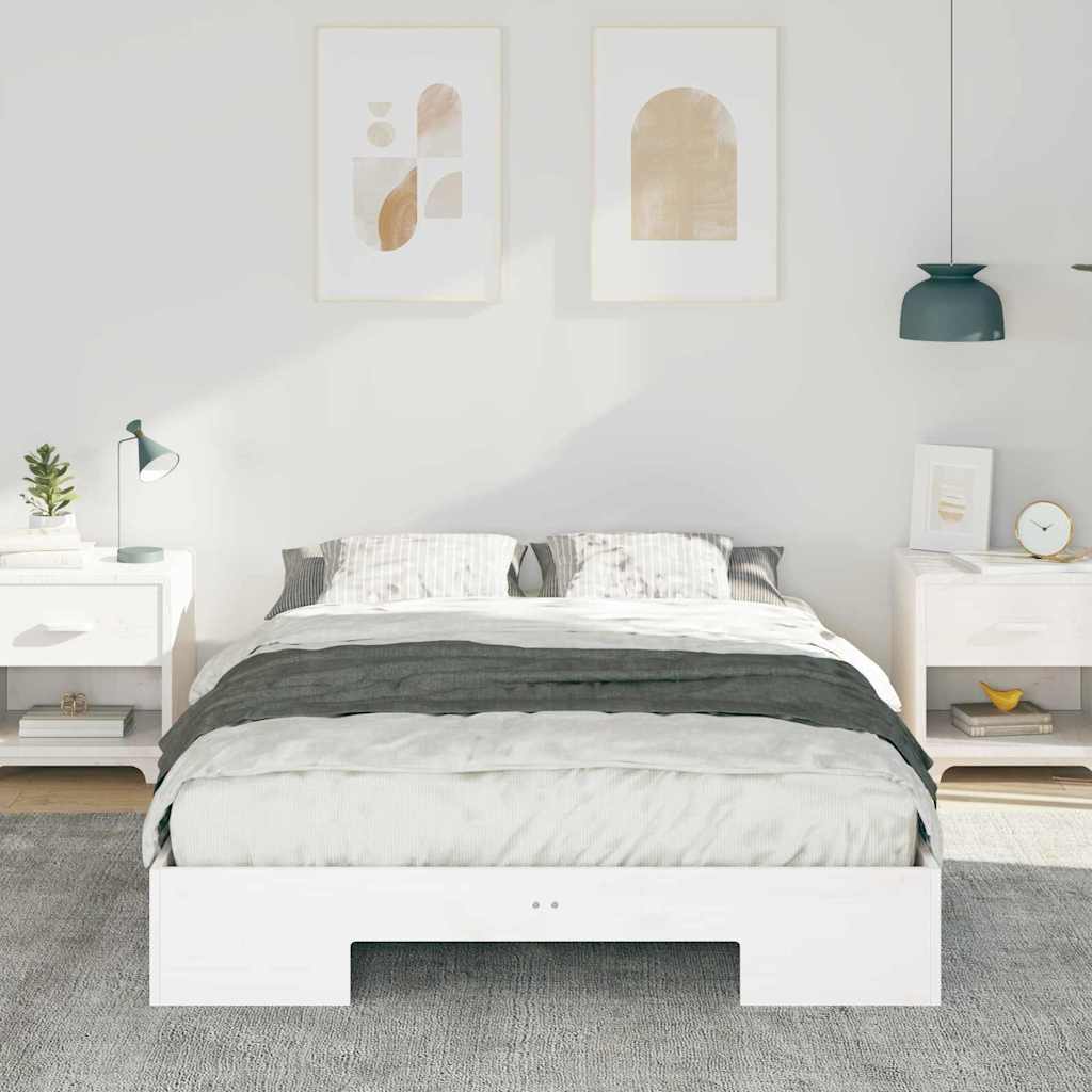 vidaXL Struttura letto a terra Bianco Legno di pino massello