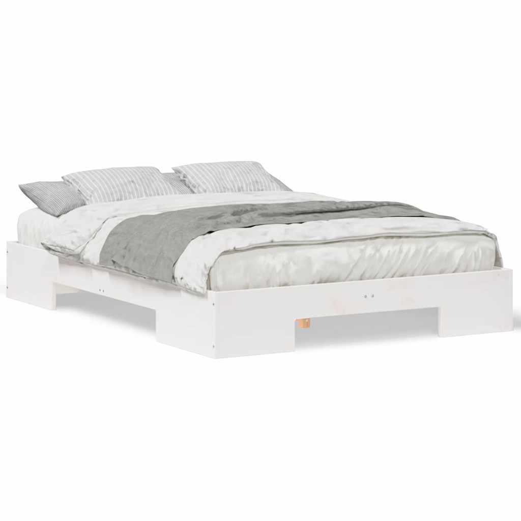 vidaXL Struttura letto a terra Bianco Legno di pino massello