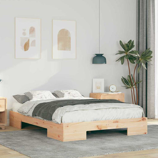 vidaXL Struttura letto a terra Marrone Legno di pino massello
