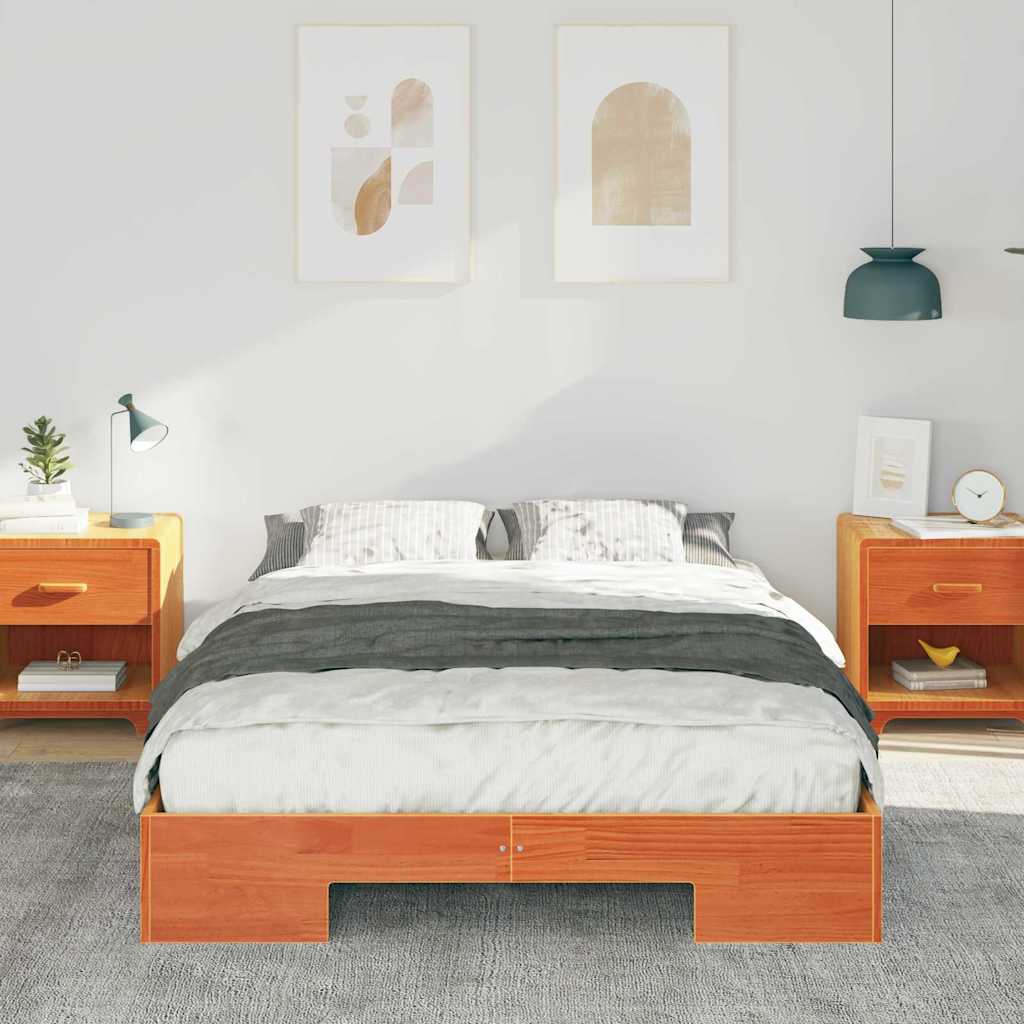 vidaXL Struttura letto a terra Marrone Legno di pino massello