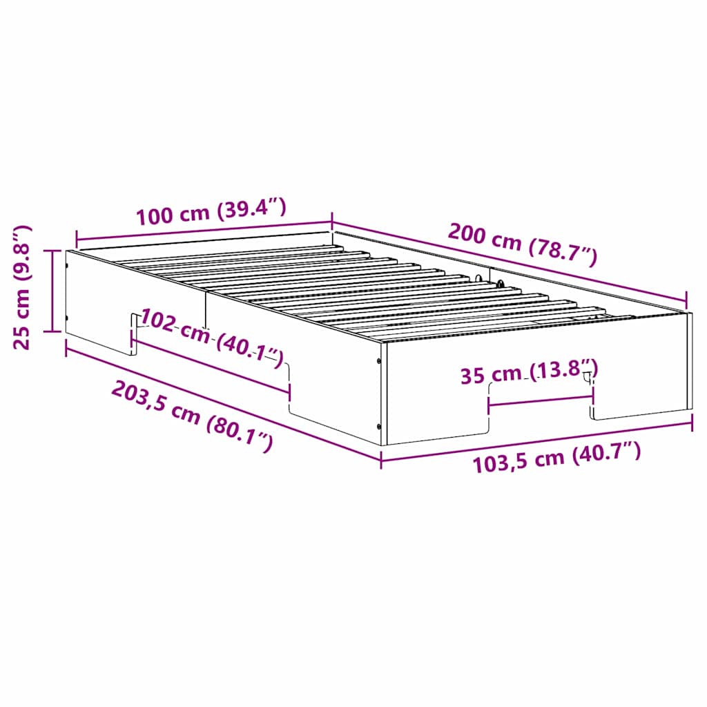 Struttura letto a terra con archiviazione Marrone 100 x 200 cm 873045