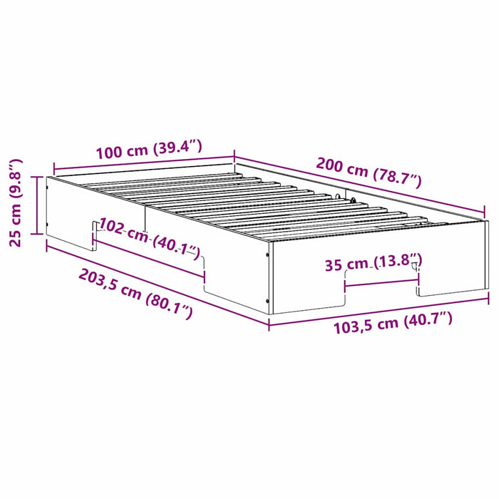 Struttura letto a terra con archiviazione Marrone 100 x 200 cm 873045