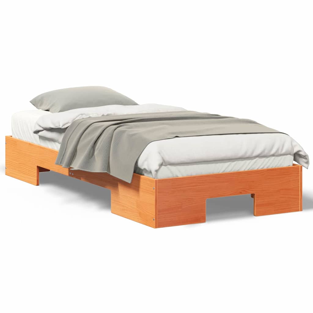 vidaXL Struttura letto a terra Marrone Legno di pino massello