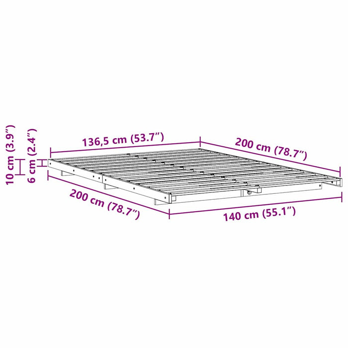 vidaXL Struttura letto a terra Cera marrone 140 x 200 cm