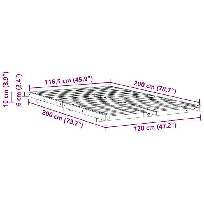 vidaXL Struttura letto a terra Cera marrone 120 x 200 cm