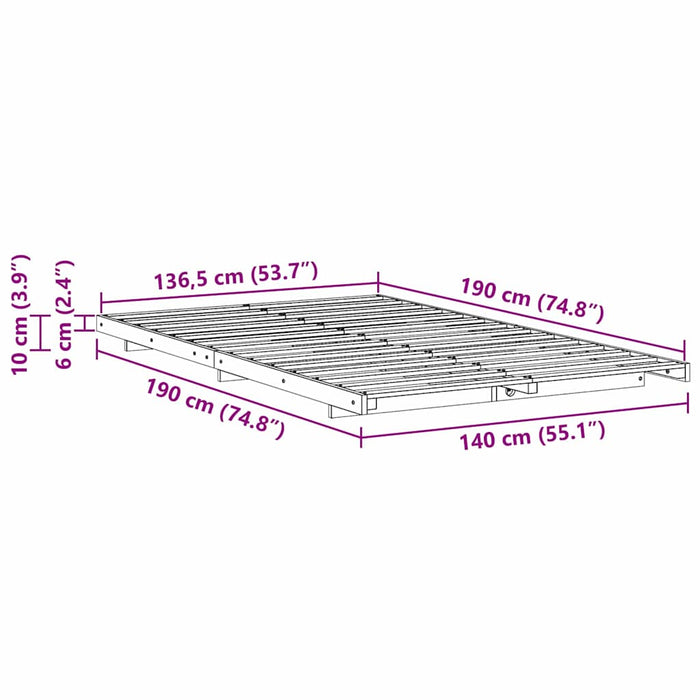 vidaXL Struttura letto a terra Cera marrone 140 x 190 cm