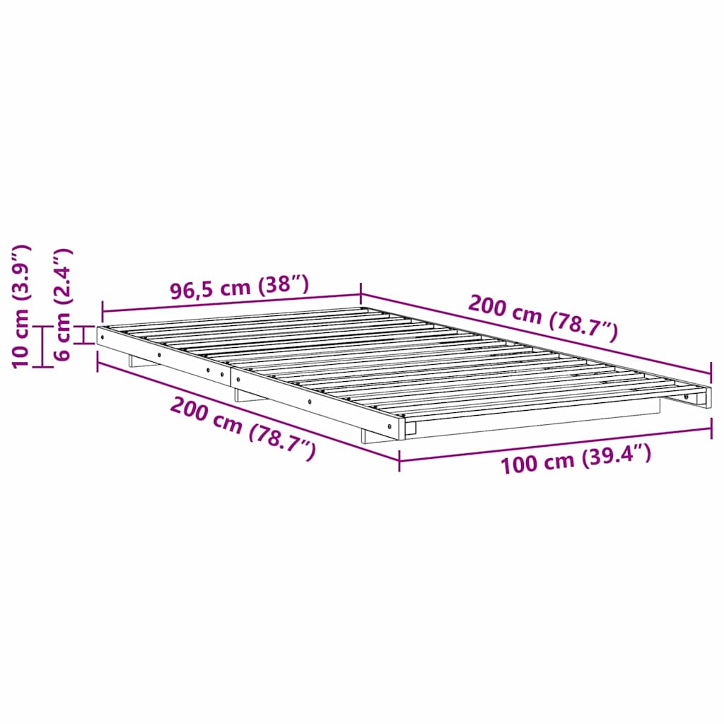 vidaXL Struttura letto a terra Marrone 100 x 200 cm