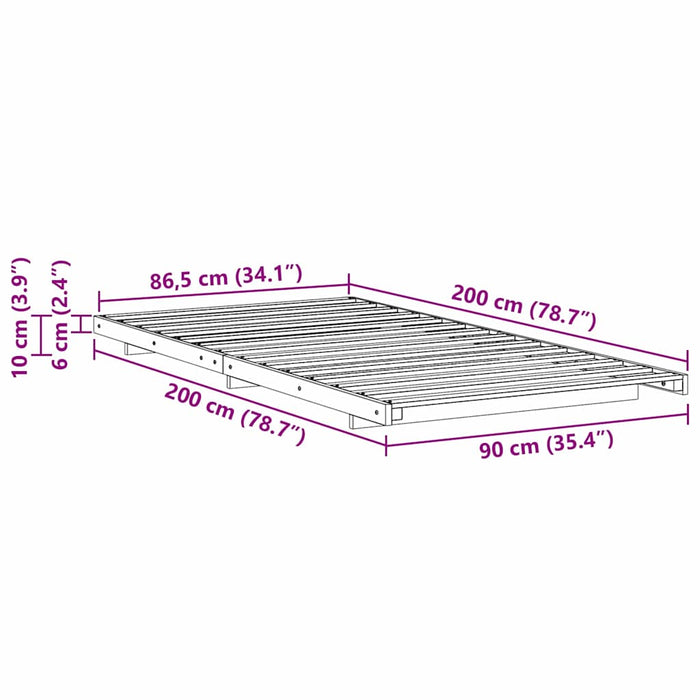 vidaXL Struttura letto a terra Cera marrone 90 x 200 cm