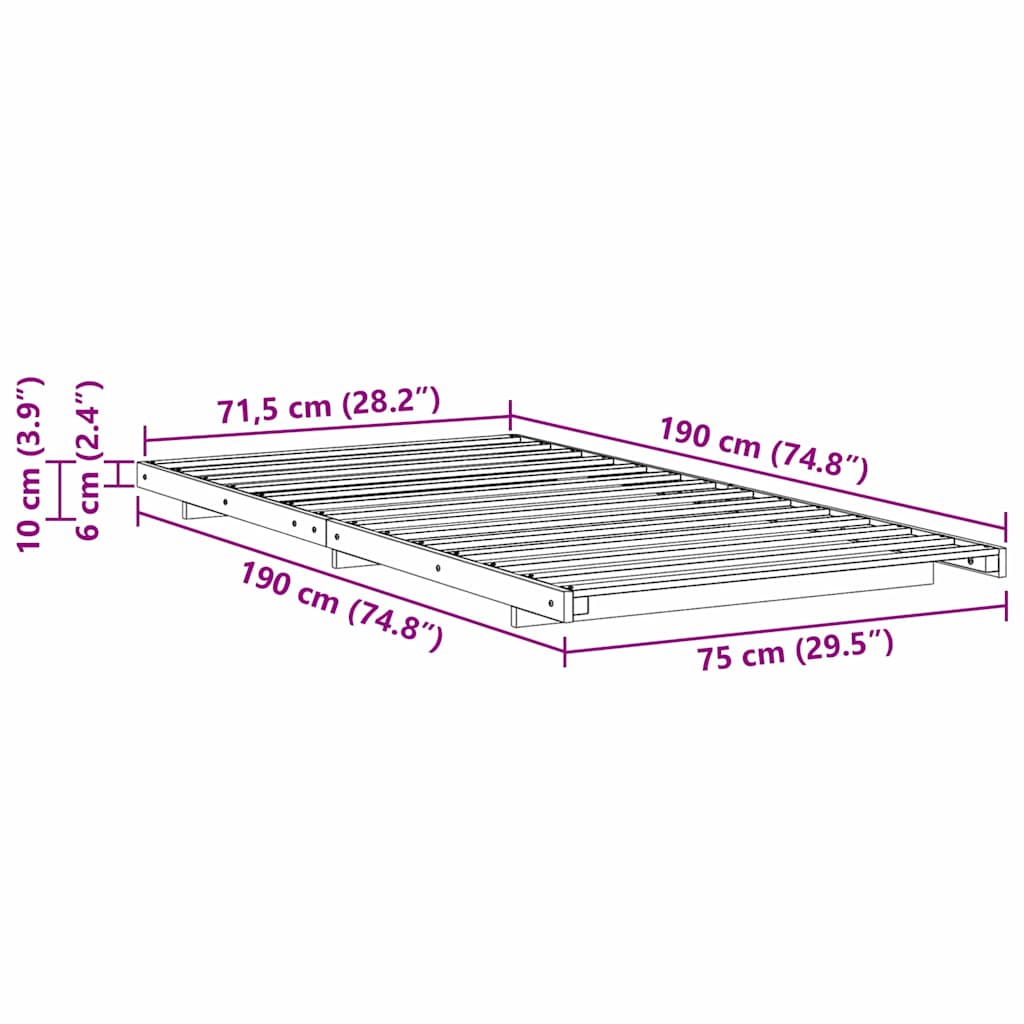 vidaXL Struttura letto a terra Marrone 75 x 190 cm