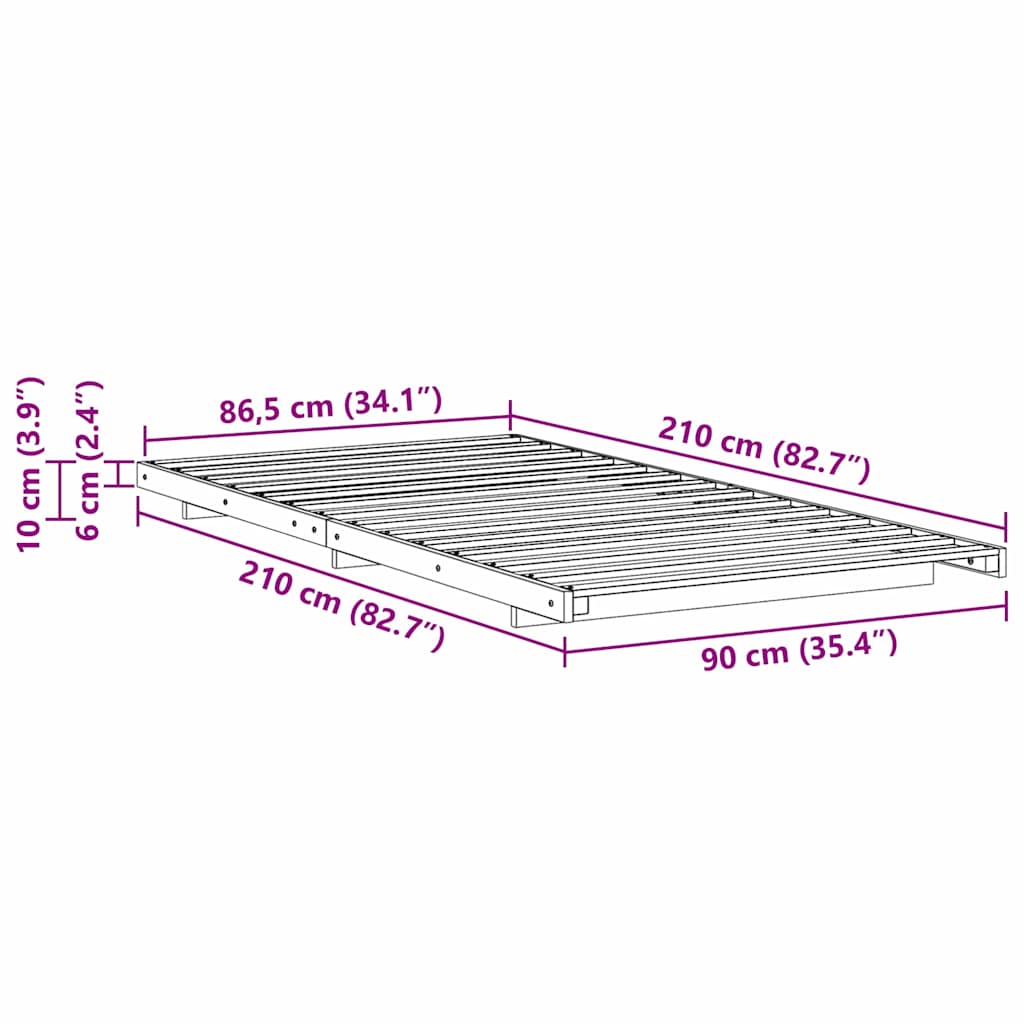vidaXL Struttura letto a terra Marrone 90 x 210 cm