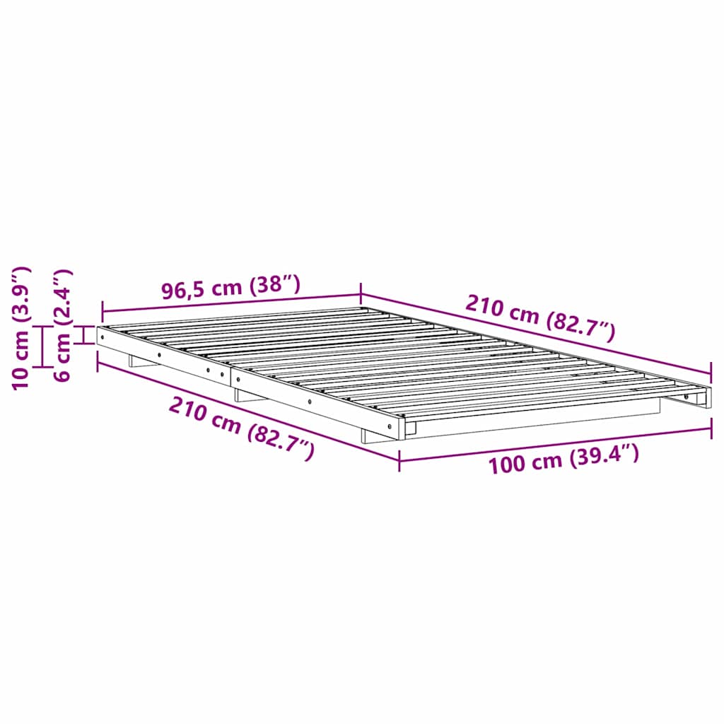 vidaXL Struttura letto a terra Marrone 100 x 210 cm