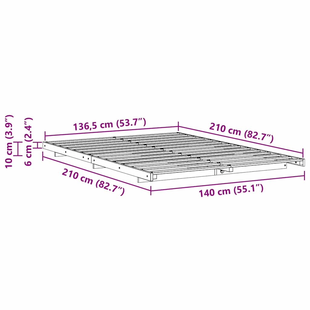 vidaXL Struttura letto a terra Bianco 140 x 210 cm