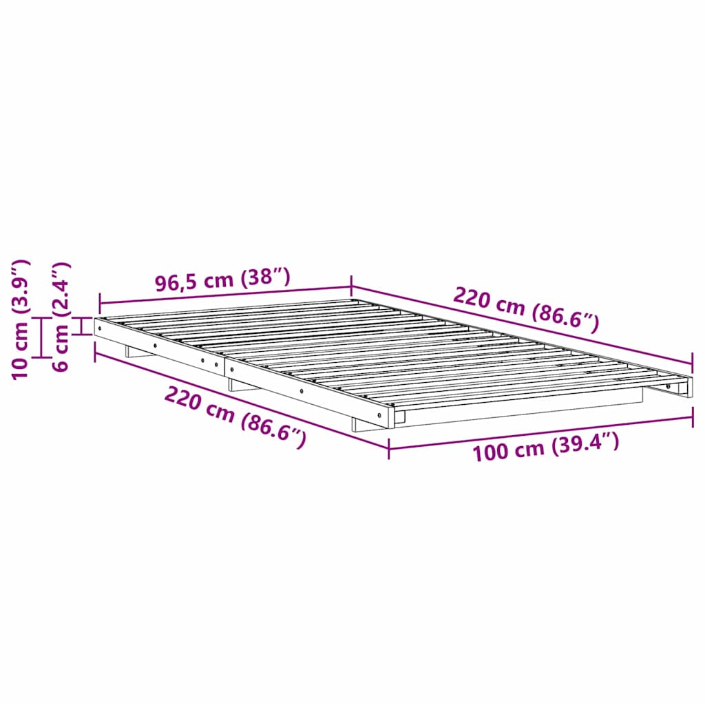 vidaXL Struttura letto a terra Bianco 100 x 220 cm