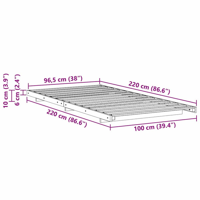 vidaXL Struttura letto a terra Bianco 100 x 220 cm