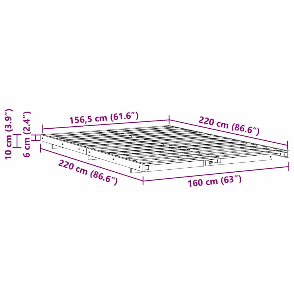 vidaXL Struttura letto a terra Cera marrone 160 x 220 cm