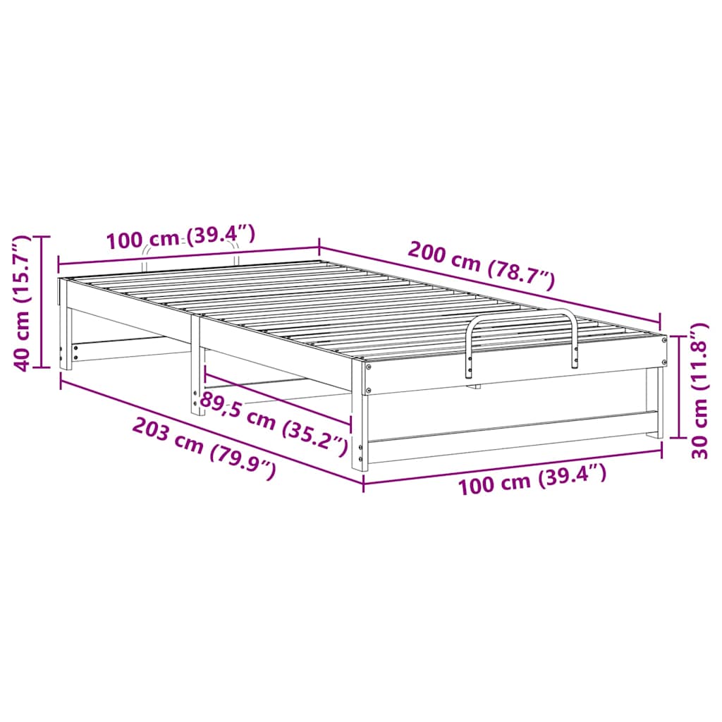 Struttura del letto Marrone 100 x 200 cm Pino massello 873144