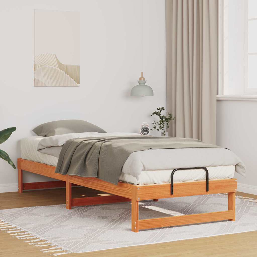 vidaXL Struttura Letto con Manici Marrone Legno di pino massello