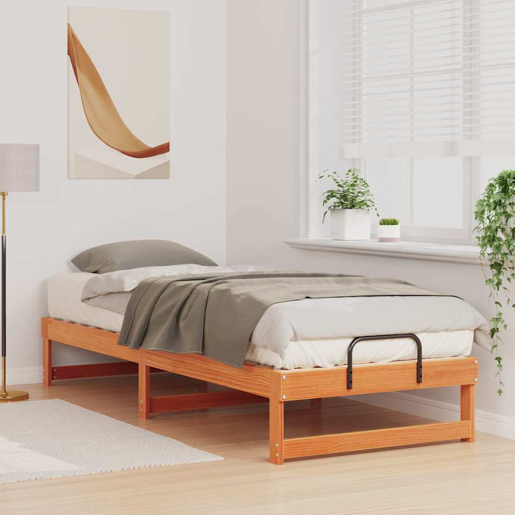 vidaXL Struttura Letto con Manici Marrone Legno di pino massello