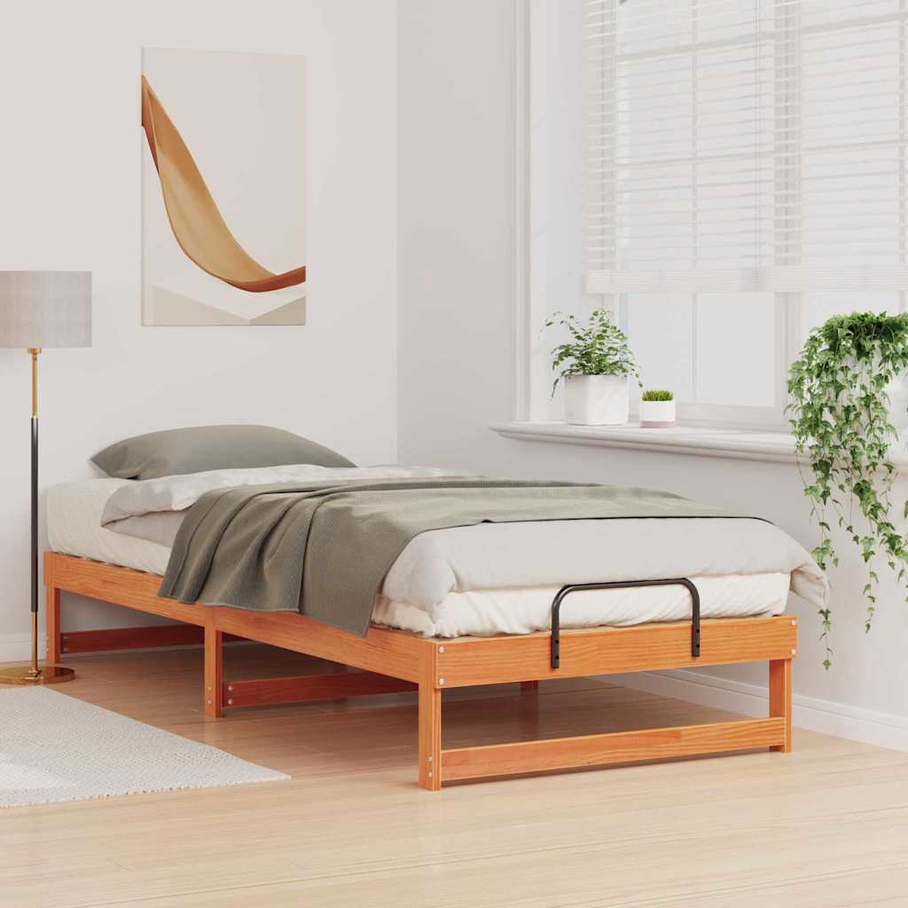 vidaXL Struttura Letto con Manici Marrone Legno di pino massello