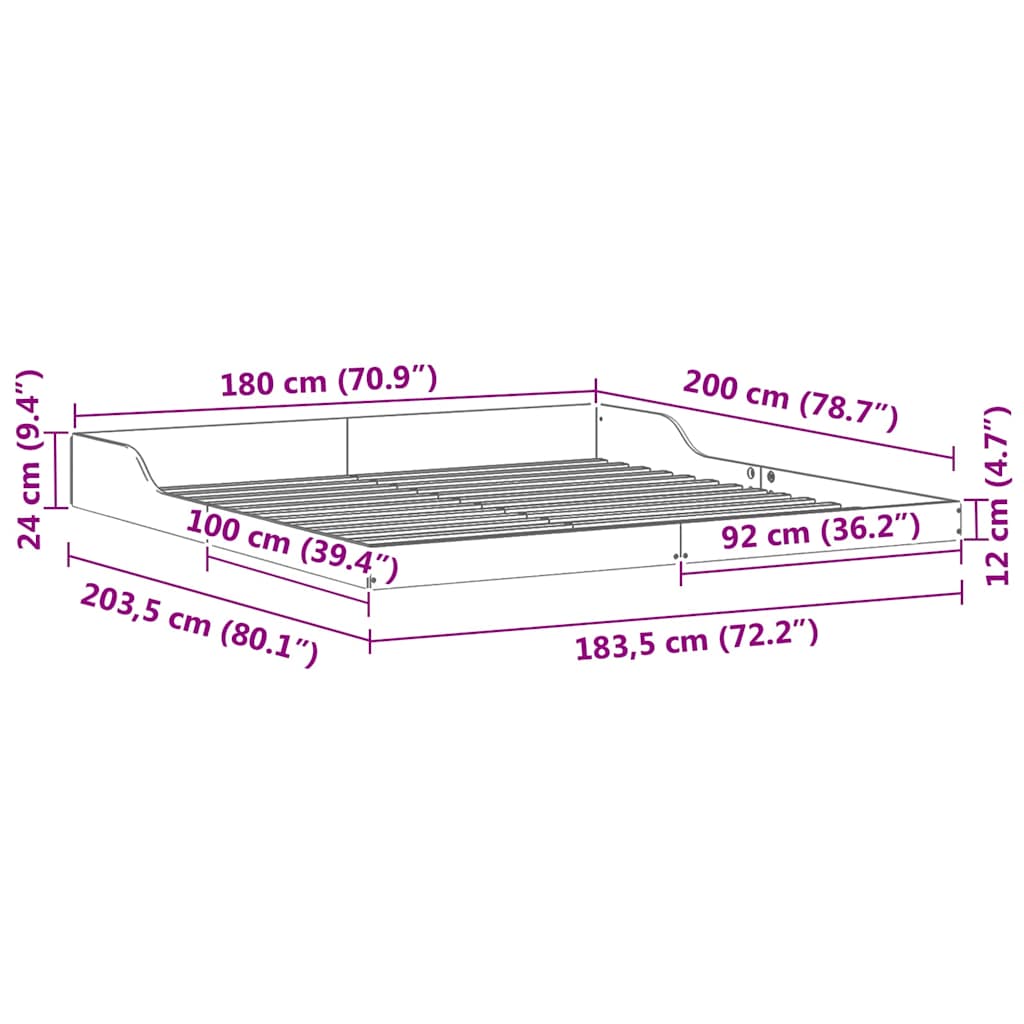vidaXL Struttura del letto Cera marrone 180 x 200 cm