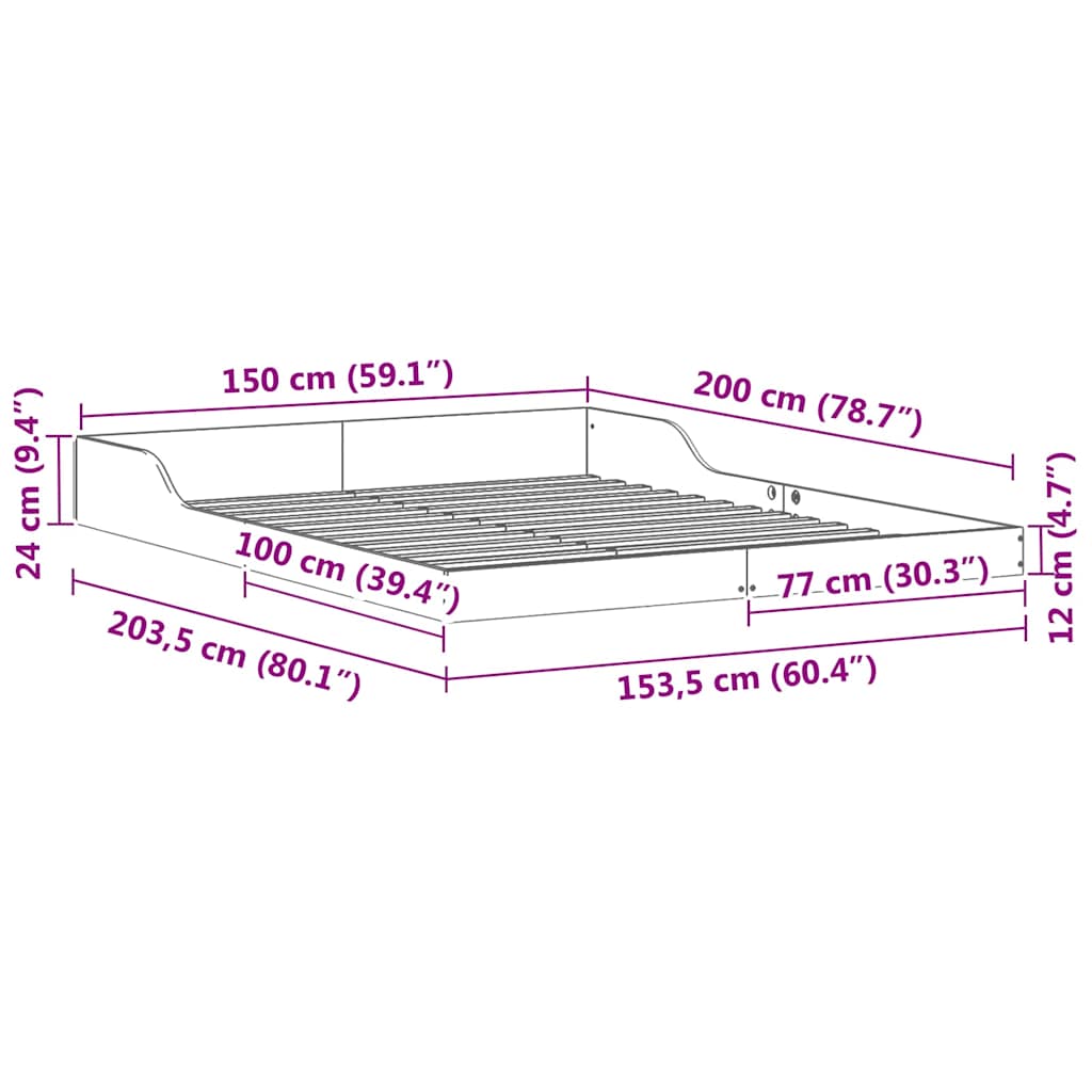 vidaXL Struttura del letto Bianco 150 x 200 cm Legno di pino massello