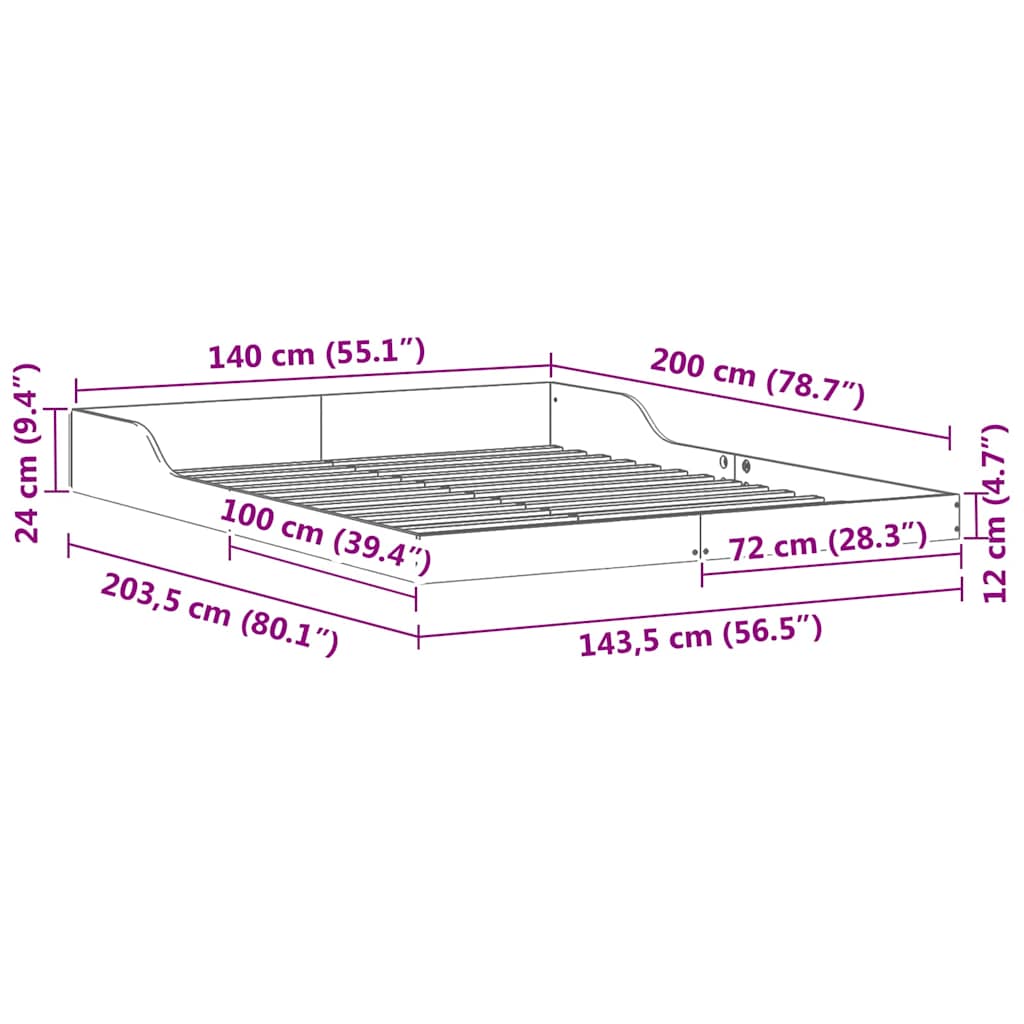 vidaXL Struttura del letto Cera marrone 140 x 200 cm