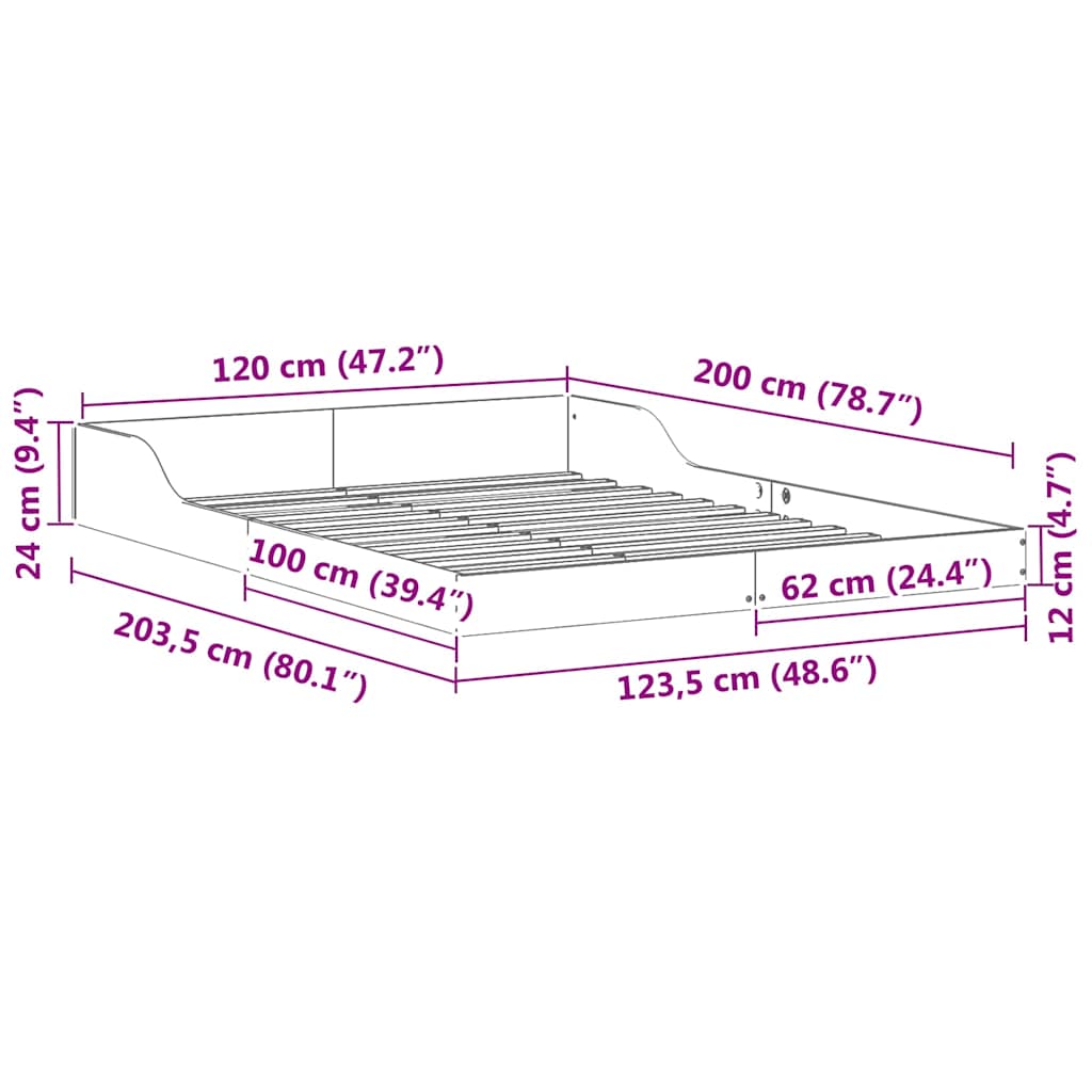vidaXL Struttura del letto Marrone 120 x 200 cm Legno di pino massello