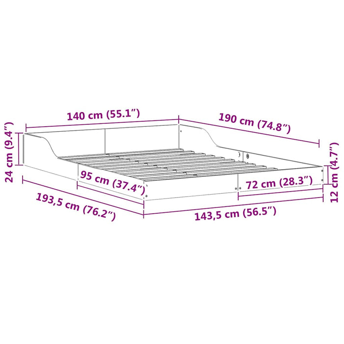 vidaXL Struttura del letto Cera marrone 140 x 190 cm