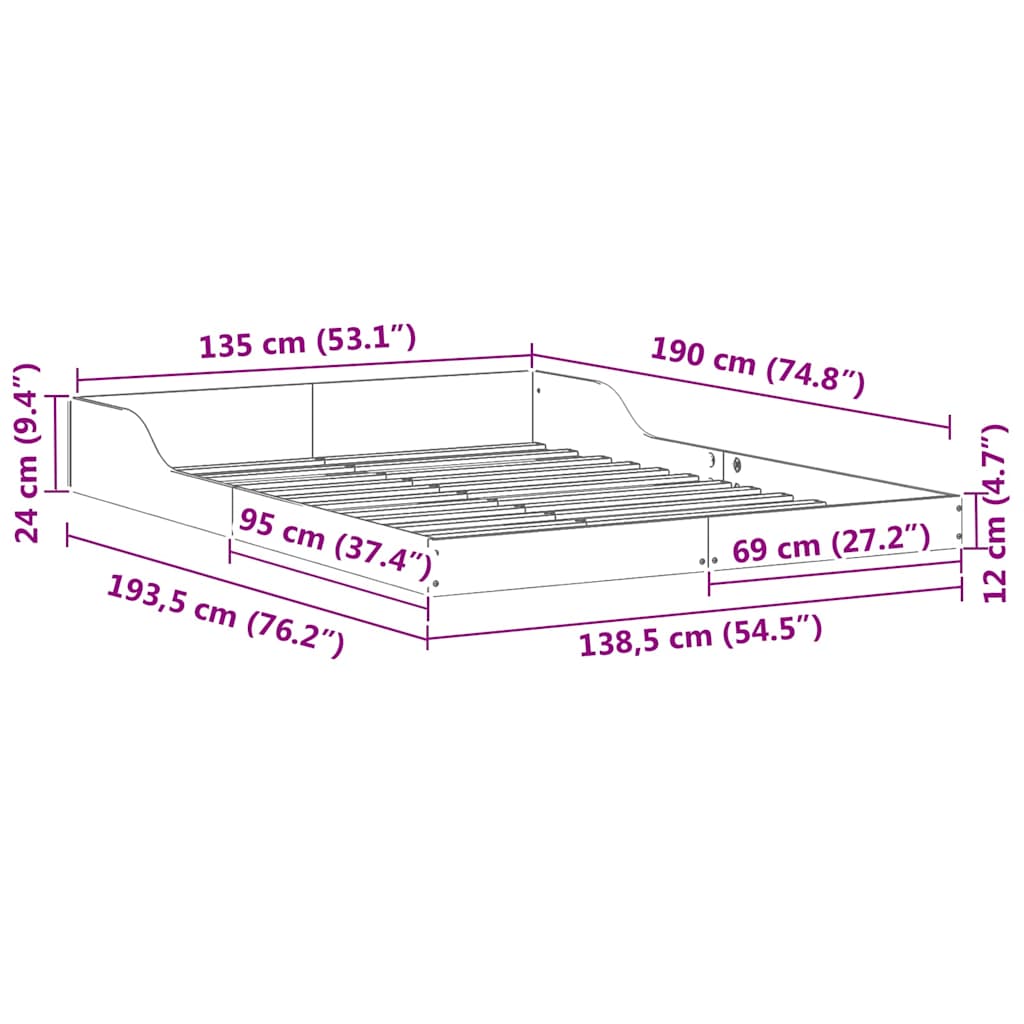 vidaXL Struttura del letto Bianco 135 x 190 cm Legno di pino massello