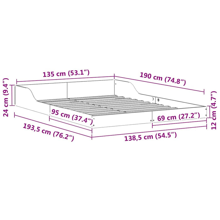 vidaXL Struttura del letto Cera marrone 135 x 190 cm