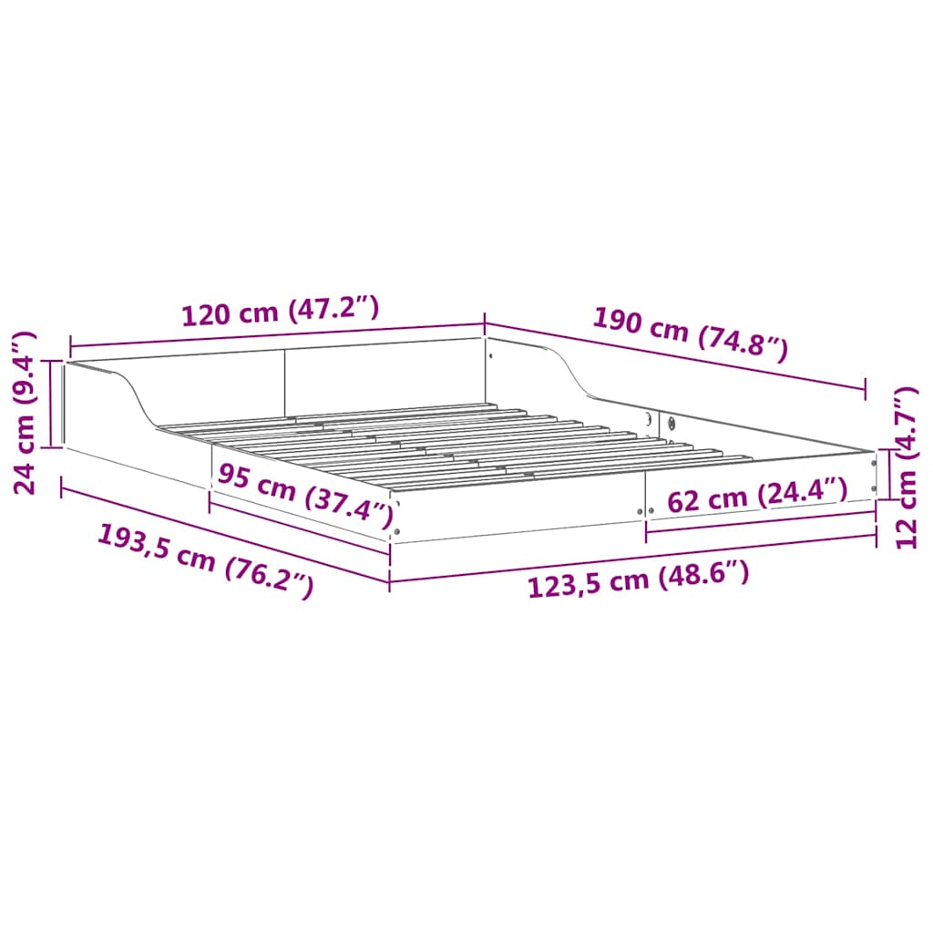 vidaXL Struttura del letto Cera marrone 120 x 190 cm