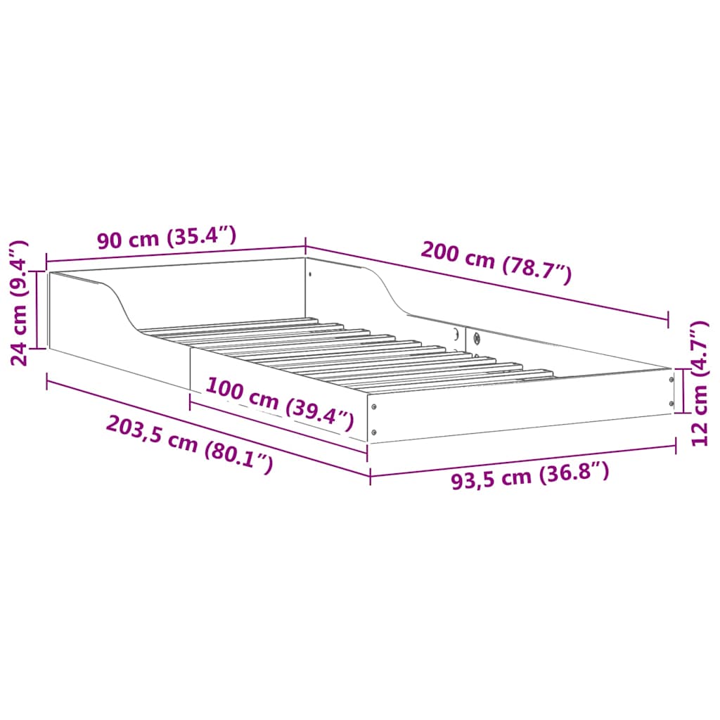 vidaXL Struttura del letto Bianco 90 x 200 cm Legno di pino massello