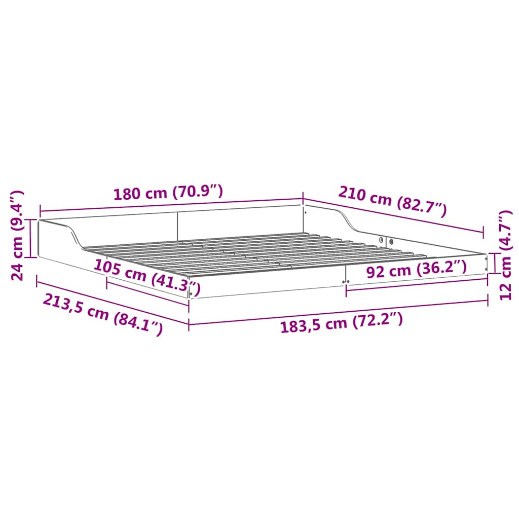 vidaXL Struttura del letto Cera marrone 180 x 210 cm