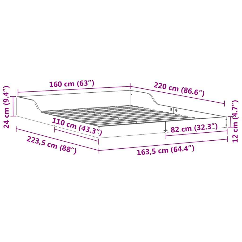 vidaXL Struttura del letto Bianco 160 x 220 cm Legno di pino massello