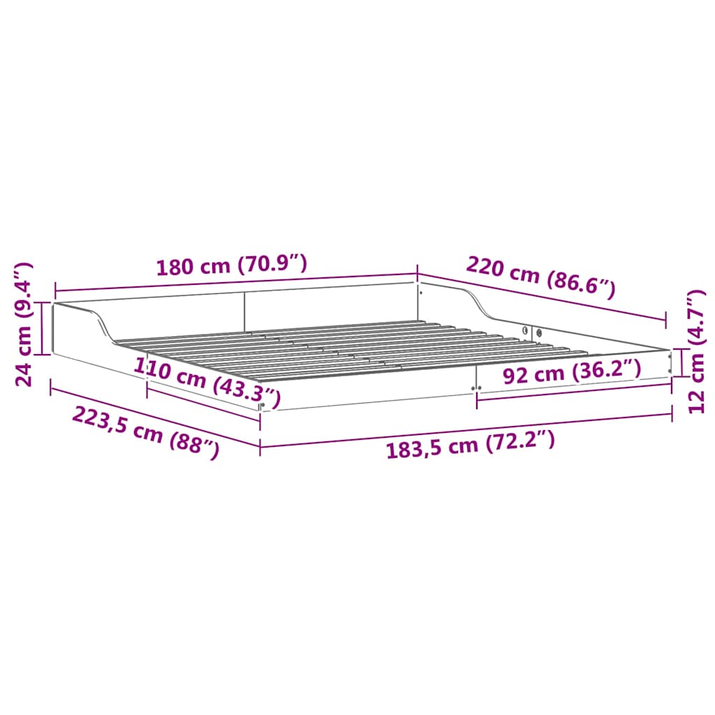 vidaXL Struttura del letto Cera marrone 180 x 220 cm