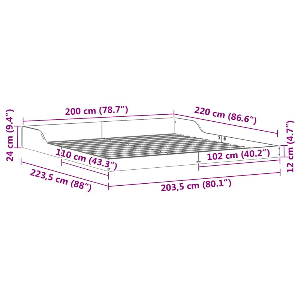vidaXL Struttura del letto Cera marrone 200 x 220 cm