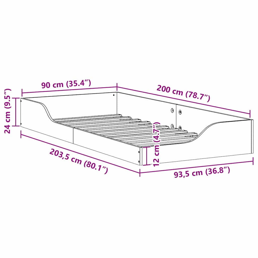 vidaXL Struttura letto a terra Bianco 90 x 200 cm