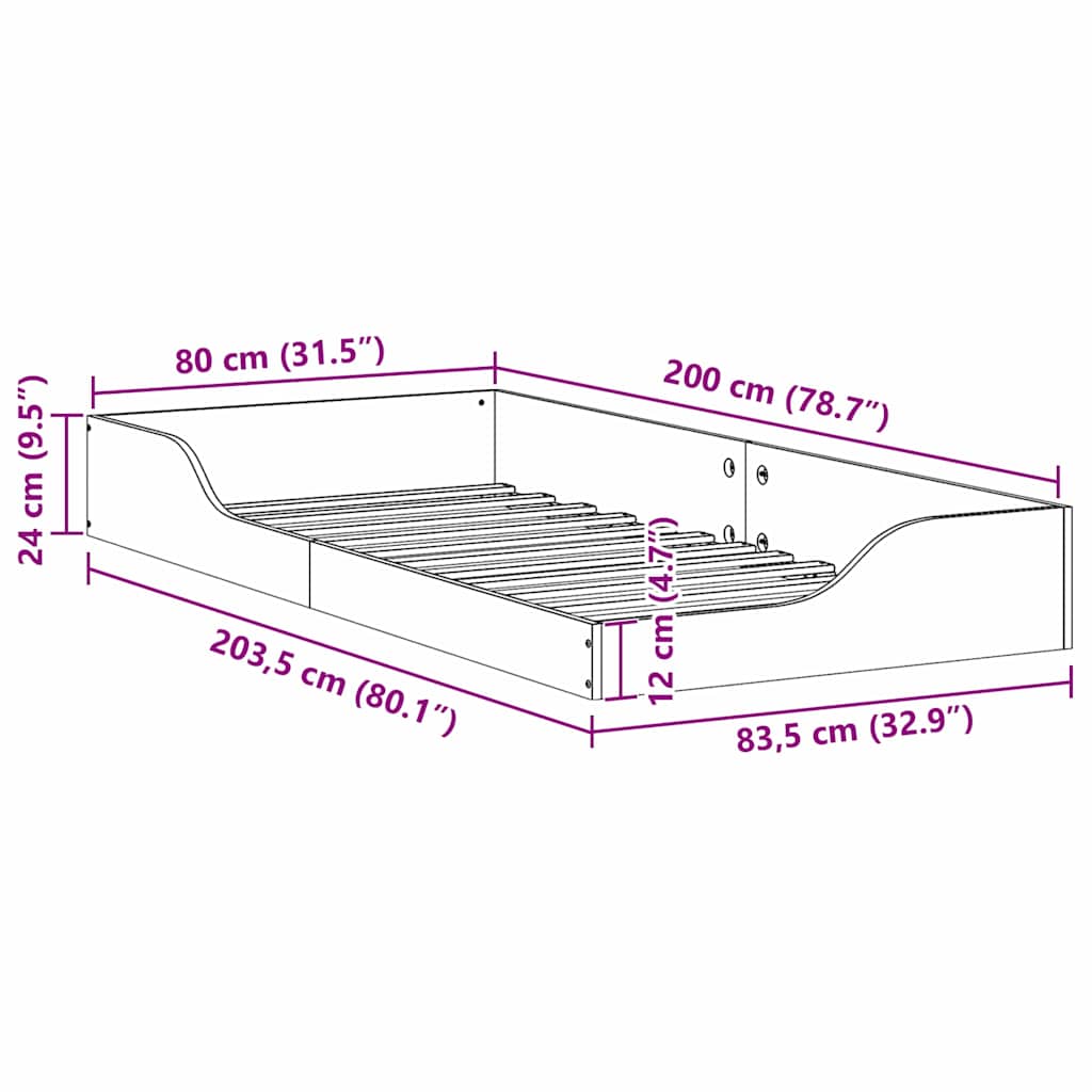 vidaXL Struttura letto a terra Marrone 80 x 200 cm