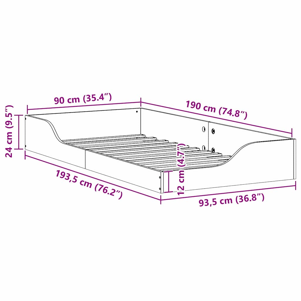 vidaXL Struttura letto a terra Cera marrone 90 x 190 cm