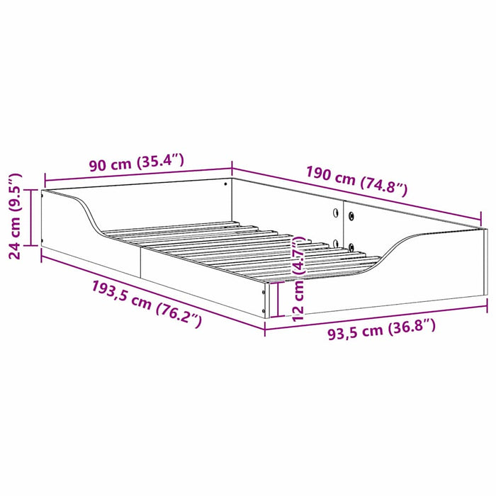 vidaXL Struttura letto a terra Cera marrone 90 x 190 cm
