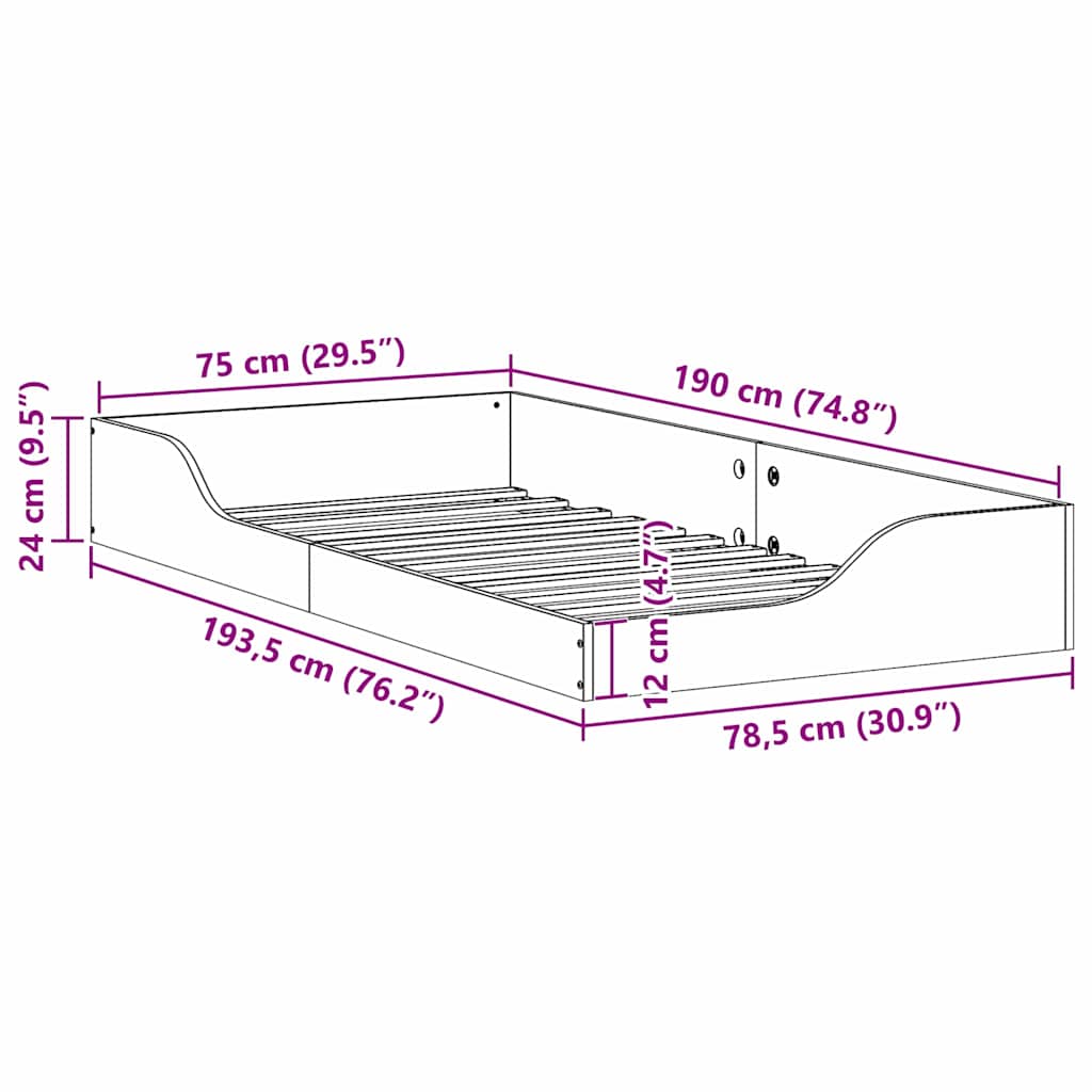vidaXL Struttura letto a terra Cera marrone 75 x 190 cm