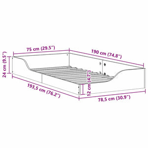 vidaXL Struttura letto a terra Cera marrone 75 x 190 cm