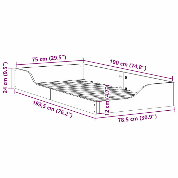 vidaXL Struttura letto a terra Cera marrone 75 x 190 cm