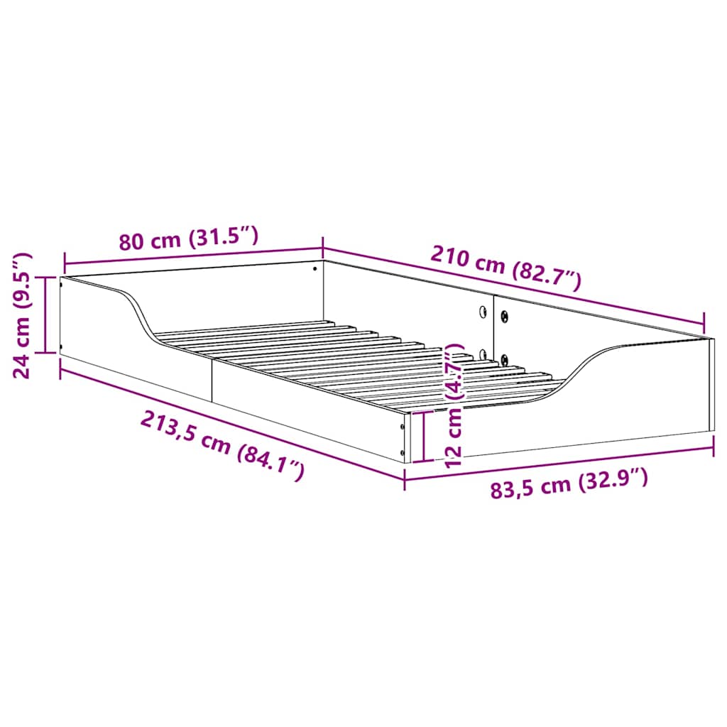 vidaXL Struttura letto a terra Marrone 80 x 210 cm
