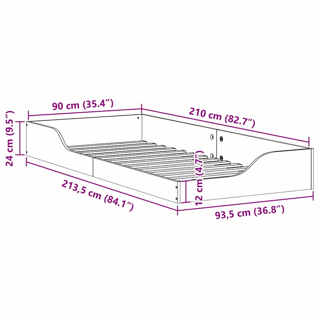 vidaXL Struttura letto a terra Cera marrone 90 x 210 cm